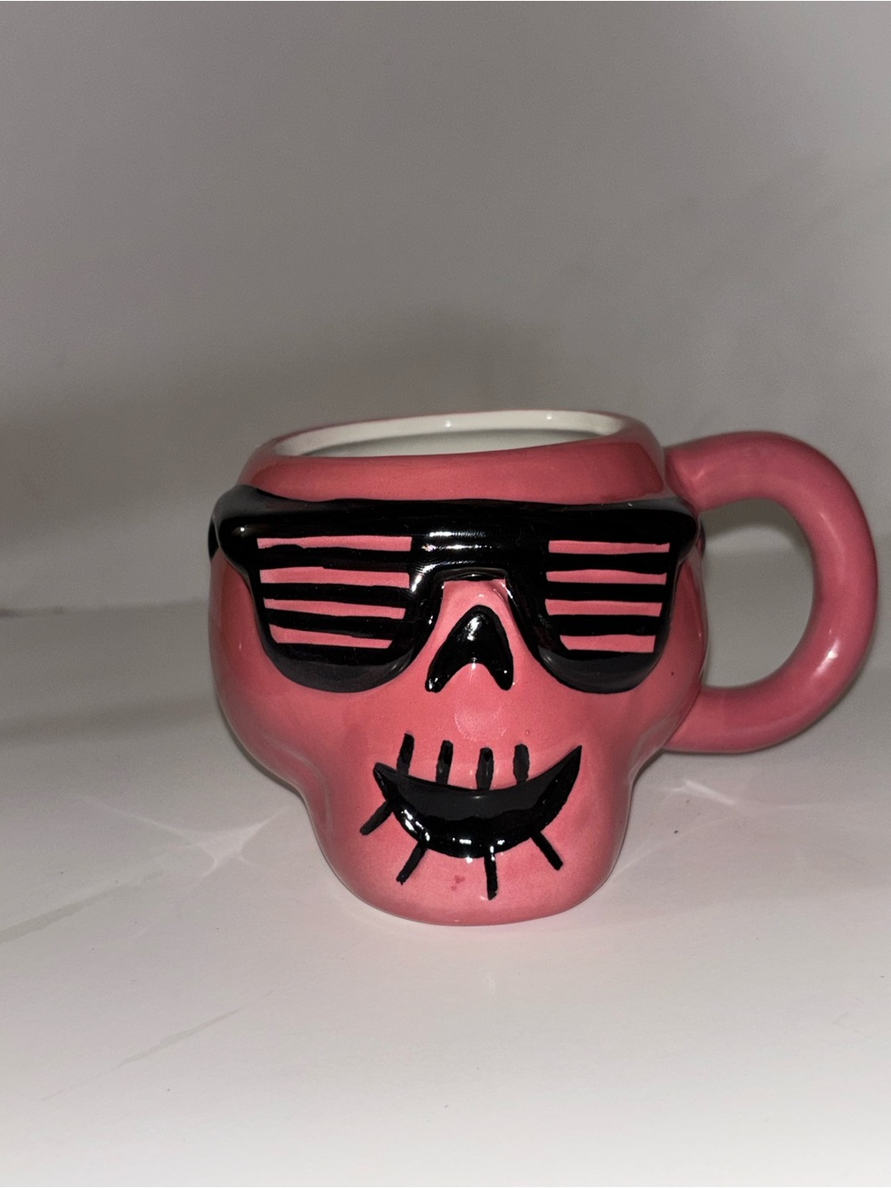 Pink Skull Mug with Sunglasses - Novelty Ceramic Coffee Cup